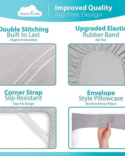 DREAMCARE California King Sheet Sets - Cooling Bed Sheets - 4pcs Set - up to 15" Deep Pocket Cal King Sheets - California King Sheets - Soft & Lasting 100% Brushed Polyester with Side Pocket - L Gray - LeafyLoom