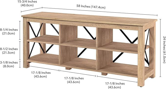 Henn&Hart Rectangular TV Stand for TV's up to 65" in White Oak, Electric Fireplace TV Stands for the Living Room - LeafyLoom