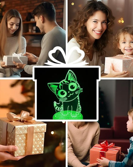 Cat Night Light Cat Gifts for Kids 3D Cat Lamp Kids Bedside Lamp 16 Color Change Decor Lamp with Remote & Smart Touch, Gifts for Christmas Birthday Boys Girls - LeafyLoom