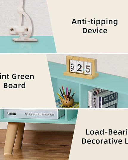 LEYAOYAO 8 Cube Bookshelf 3-Tier Bookcase with Legs, Mint-Green Kids Book Shelf Cute Storage Organizer, Large Open Toy Shelves Modern Bookshelves,Display Bookcases for Bedroom,Living Room,Nursery - LeafyLoom