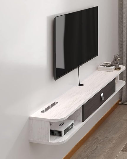 Pmnianhua Floating TV Console,47'' Wall-Mounted Media Console,Floating TV Cabinet, Modern Floating TV Stand,Under TV Entertainment Shelf with Door and Storage for Bedroom,Living Room (Grey-White) - LeafyLoom