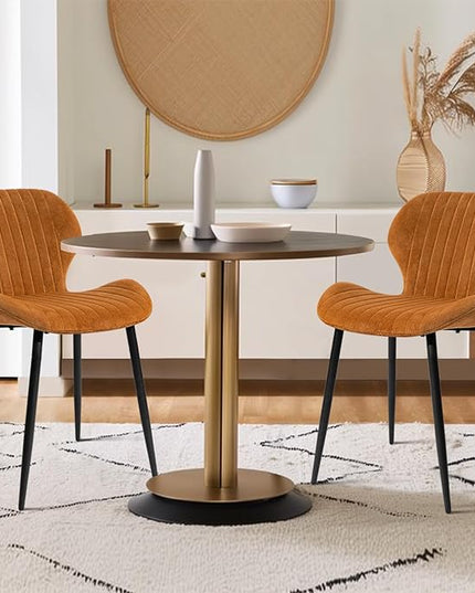 CangLong Mid Century Modern Upholstered Dining Chairs with Metal Legs, Accent Chairs for Kitchen, Living Room, Set of 2, Brown - LeafyLoom