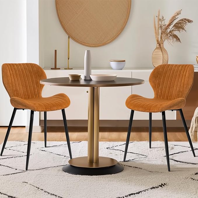 CangLong Mid Century Modern Upholstered Dining Chairs with Metal Legs, Accent Chairs for Kitchen, Living Room, Set of 2, Brown - LeafyLoom