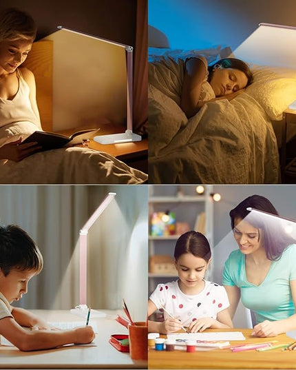 LED Desk Lamp with Night Light, Fast Wireless Charger, USB Charging Port, 10 Brightness, 5 Color Modes, Dimmable Bedside Table Lamp for Bedroom, Touch Control, Auto Timer, 1200Lux Super Bright - LeafyLoom