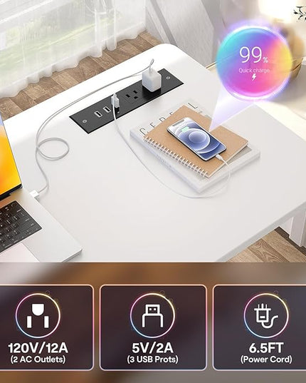 Height Adjustable Standing Desk with Power Outlets, 39" Manual Stand Up Desk with Storage Shelves Small Mobile Rolling Computer Desk Portable Laptop Table with Wheels for Home Office, White - LeafyLoom