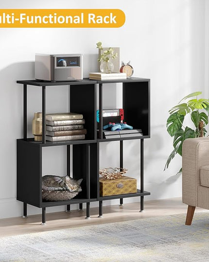 3 Tier Modern Bookshelf, S-Shaped Bookcase,Small Book Shelf for Small Spaces, Unique Bookshelf for Storage Organizer Living Room Bedroom Home Office, Black - LeafyLoom