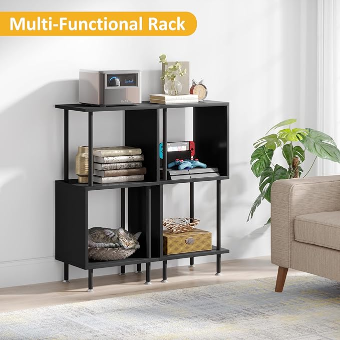 3 Tier Modern Bookshelf, S-Shaped Bookcase,Small Book Shelf for Small Spaces, Unique Bookshelf for Storage Organizer Living Room Bedroom Home Office, Black - LeafyLoom