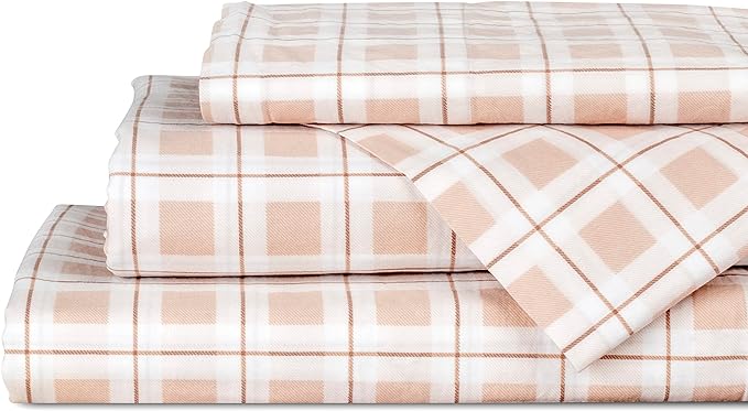 Linen Home Cotton Lyocell Blend Percale Printed Sheet Set, Pre-Washed & Shrunk, Cooling Bed Sheets, King Size, 4 Pieces - 1 Flat, 1 Deep Pocket Fitted Sheet, 2 Pillowcases, Checks Yellow - LeafyLoom