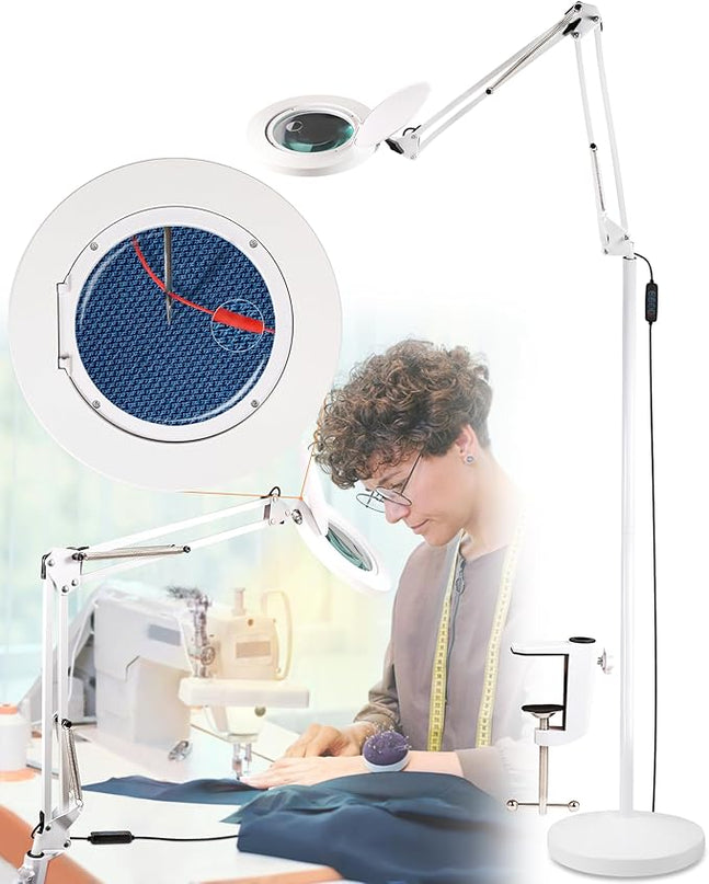 Magnifying Glass with Light Floor Lamp 5X & 12X Zoom Adjustable LED Floor Magnifier Light with 3-Color 10-Brightness, Dust Cover for Reading, Crafts & More Gift Ideal for Father Mother Old - LeafyLoom