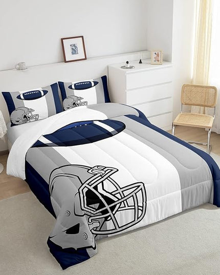 Feelyou Kids Football Comforter Set Full Size Rugby Sports Bedding Set for Boys Teens Decor Soccer Ball Game Comforter American Football Grey Blue Duvet Set Quilt 3Pcs Boys - LeafyLoom