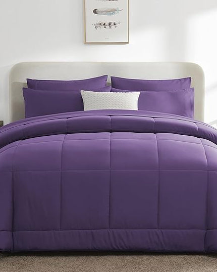 CozyLux Queen Size Comforter Set - 7 Pieces Bed in a Bag Set Purple, Bedding Sets Queen with All Season Quilted Comforter, Flat Sheet, Fitted Sheet, Pillowcases, Purple, Queen - LeafyLoom