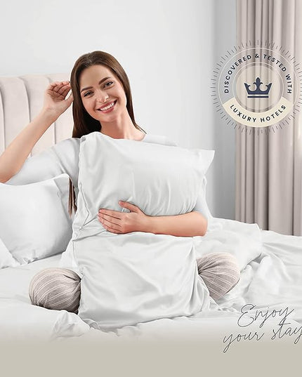 BELADOR Silky Soft Twin XL White Sheet Set -Luxury 4 Piece Bed Sheets For TwinXL Size Bed Secure-Fit Deep Pocket Sheets With Elastic, Breathable Hotel Sheets & Pillowcase, Wrinkle Free Oeko-Tex Sheets - LeafyLoom