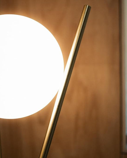 Solstice Glass Globe Floor Lamp - Mid Century Modern Standing Lamp for Living Room, Contemporary Design Standing Dimmable Lamp, Tall Lamp for Bedroom, Living Room, Home Office, Brass Gold - LeafyLoom