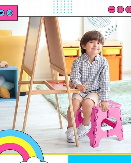 Delxo Folding Step Stool,11 Inch Non-Slip Foldable Step Stools for Kids and Adults,Portable Foldable Step Stool Lightweight Small Folding Stool with Handle for Kitchen Bathroom in Pink,1 Pack - LeafyLoom