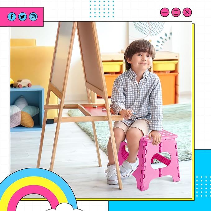 Delxo Folding Step Stool,11 Inch Non-Slip Foldable Step Stools for Kids and Adults,Portable Foldable Step Stool Lightweight Small Folding Stool with Handle for Kitchen Bathroom in Pink,1 Pack - LeafyLoom