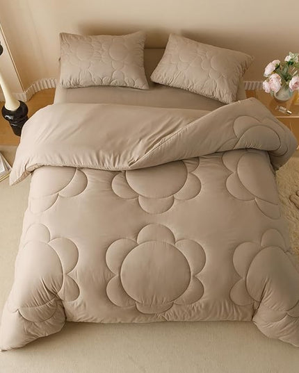 Champagne Flower Comforter King Champagne Sunflower Print Bed King Comforter Set 3 Pieces Champagne Floral Comforter Set for Women Girls Bedroom Decor All Season Hotel Quality Comforter Set - LeafyLoom
