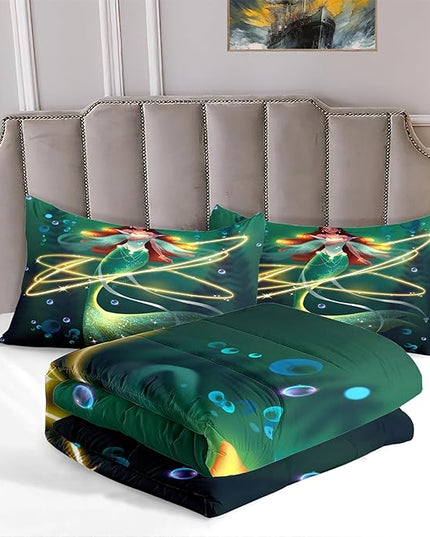 Mermaid Full Size Bedding Set Mermaid Bedding Full Bubble Mermaid Set for Girls Beautiful Mermaid Fairy Tale Bedding Set with 1 Comforter and 2 Pillowcases for Girls Bedroom Decor, Full Size - LeafyLoom