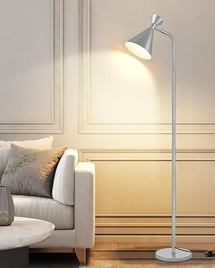 PARTPHONER Floor Lamp for Living Room, Modern Adjustable Metal Heads Standing Lamps, Simple Design Silver Floor Lamp with Foot Switch for Bedroom, Office, Kids Room, Reading, Working(Bulb Not Include) - LeafyLoom
