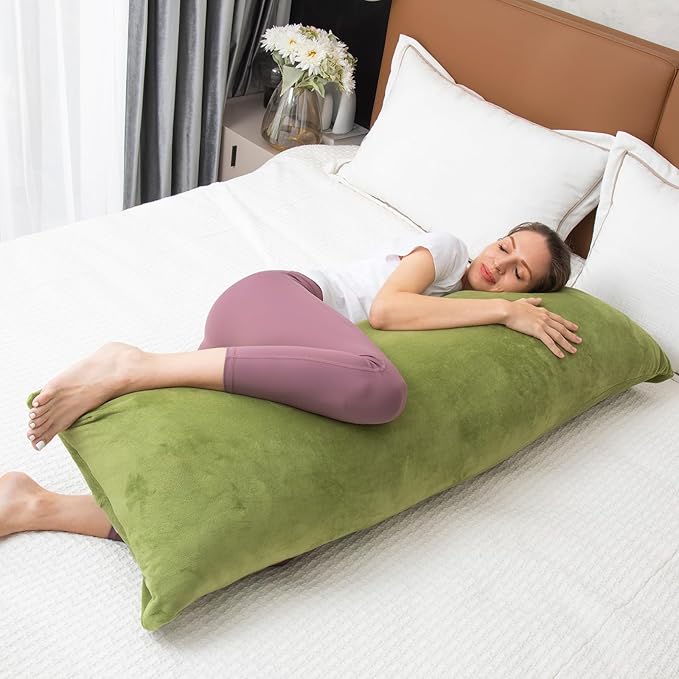 Body Pillows for Adults, Long Pillow for Bed, Firm Large Body Pillow with Velvet Cover for Side Sleeper, 20x54 Inches (Green) - LeafyLoom