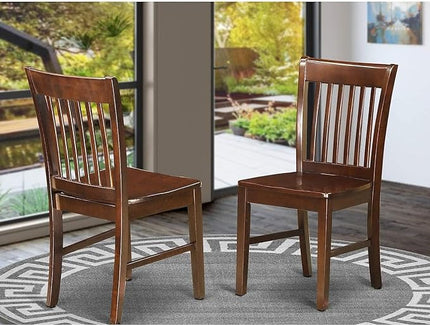 East West Furniture Norfolk Dining Room Slat Back Solid Wood Seat Chairs, Set of 2, Mahogany - LeafyLoom