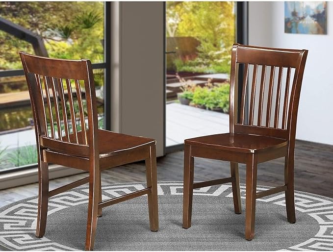 East West Furniture Norfolk Dining Room Slat Back Solid Wood Seat Chairs, Set of 2, Mahogany - LeafyLoom