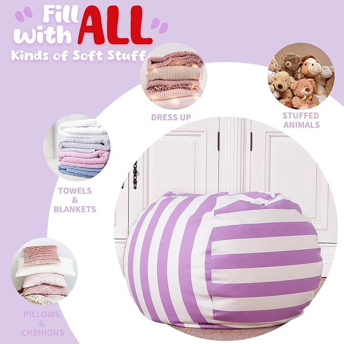 Wekapo Stuffed Animal Storage Bean Bag Chair Cover for Kids | Stuffable Zipper Beanbag for Organizing Children Plush Toys Large Premium Cotton Canvas - LeafyLoom