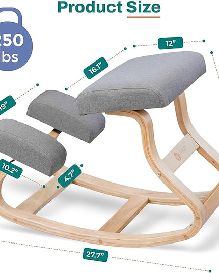 Ergonomic Kneeling Chair - A Rocking Ergo Knee Chair and Wooden Desk Chair designed for Home Office Study and Posture Chair Support, Comfortable to Reduce Neck and Back Pressure - Grey - LeafyLoom