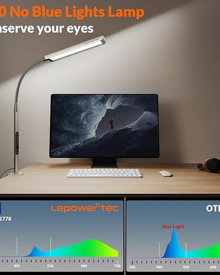 Desk Lamps for Home Office, RG0 Eye-Caring Desk Light, 750LM Desk Lamp, 10 Brightness Touch Table Lamp, 6 Color Temperature, 3 Timer Function, Metal Gooseneck Desk Lamp for Home & Office - LeafyLoom