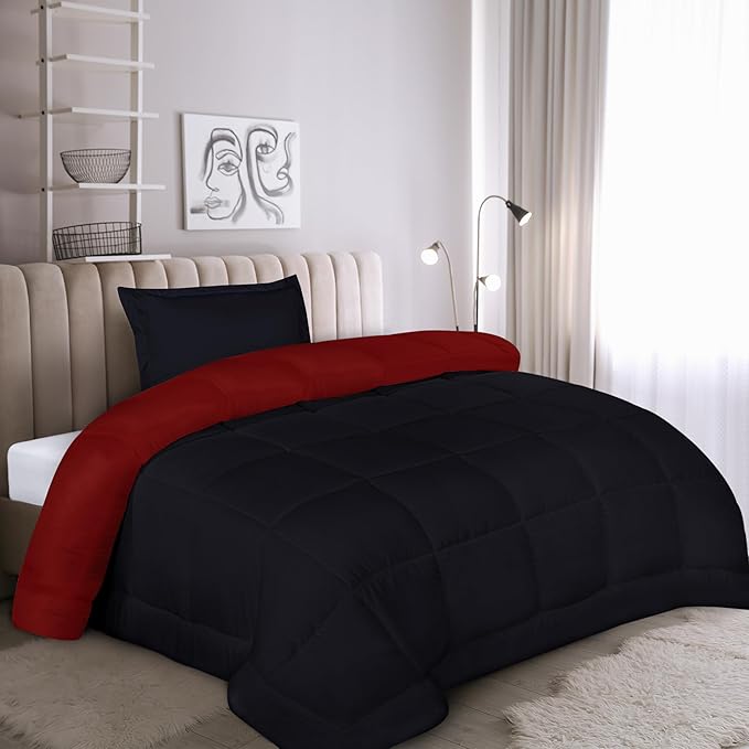 Utopia Bedding Twin Comforter Set Kids with 1 Pillow Sham, Bedding Comforter Sets, Down Alternative Reversible Black/Red Comforter, Soft and Comfortable, Machine Washable - LeafyLoom