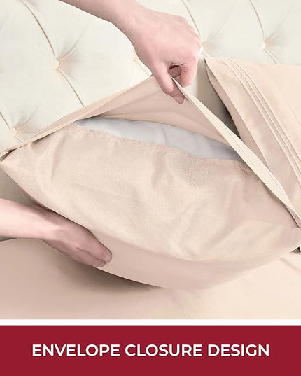 Mellanni RV Short Queen Sheets - 4 PC Iconic Collection Bedding Sheets & Pillowcases - Hotel Luxury, Extra Soft, Cooling Bed Sheets - Deep Pocket up to 10 inch (RV/Short Queen, Burnt Sand) - LeafyLoom