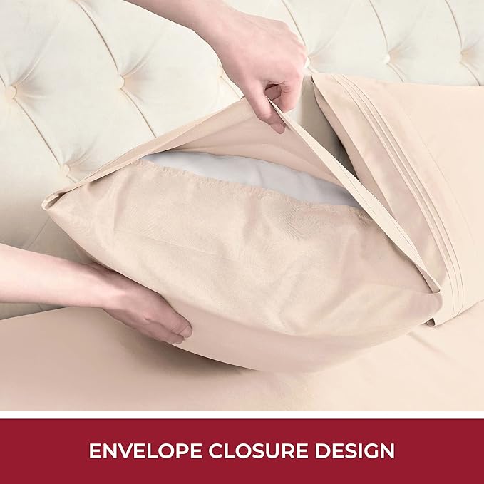 Mellanni RV Short Queen Sheets - 4 PC Iconic Collection Bedding Sheets & Pillowcases - Hotel Luxury, Extra Soft, Cooling Bed Sheets - Deep Pocket up to 10 inch (RV/Short Queen, Burnt Sand) - LeafyLoom