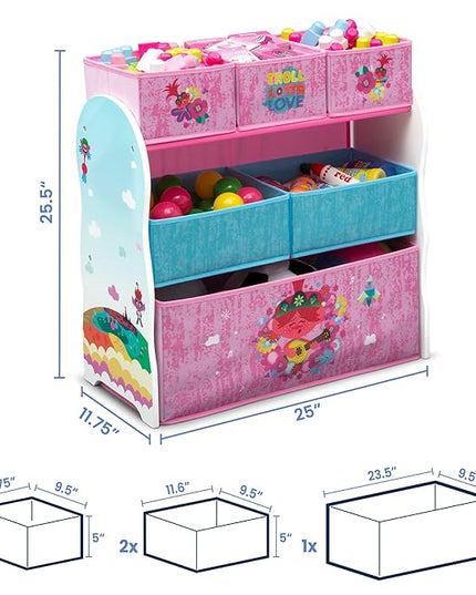 Delta Children Design and Store 6 Bin Toy Storage Organizer, Trolls World Tour - LeafyLoom