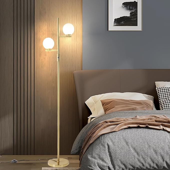 Dimmable Floor Lamp,Modern Floor Lamp,Gold Floor Lamp,Mid-Century Floor Lamps,Frosted Glass Stand Up Lamp for Living Room, Bedroom,Office,Contemporary LED Tall Pole Lamp Indoor - LeafyLoom