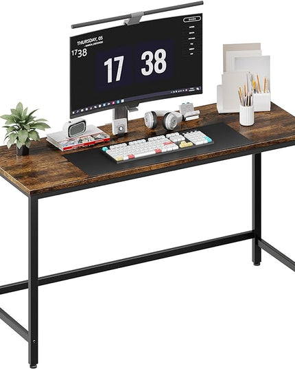 Shintenchi 55 inch Computer Desk, Study Workstation Modern Simple Design for Home Office, Student Writing Desk, Office Working Desk, Vintage Brown - LeafyLoom