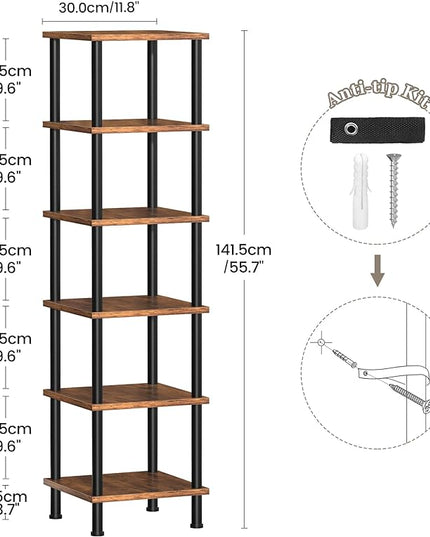 Corner Shelf, Corner Bookcase, Industrial 6-Tier Square Shelf Stand Display Rack,Wall Corner Bookshelf,Tall Shelf Plant Stand for Small Spaces, Living Room, Home Office, Kitchen - LeafyLoom