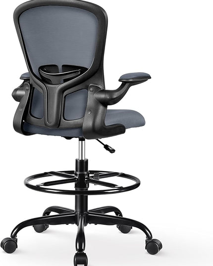 FelixKing Drafting Chair, Tall Office Chairs with Footrest Ring, Home Standing Desk High Chair with Lumbar Support Adjustable Counter Height Ergonomic Swviel Rolling Chairs for Working (Dark Gray) - LeafyLoom