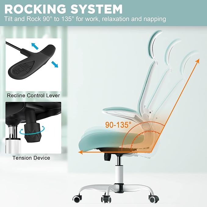 Mimoglad Office Chair, High Back Ergonomic Desk Chair with Adjustable Lumbar Support and Headrest, Swivel Task Chair with flip-up Armrests for Guitar Playing, 5 Years Warranty - LeafyLoom