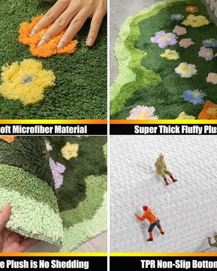 Moss Rug Lovely Green Moss Leaf Bathroom rug Non-Slip 3D Moss Carpet Washable Water Absorbent Soft Moss Carpet Bed for Bathroom Bedroom Kitchen Living Room (A, 2x4ft) - LeafyLoom