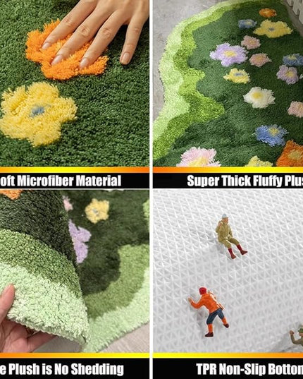 Moss Rug Lovely Green Moss Leaf Bathroom rug Non-Slip 3D Moss Carpet Washable Water Absorbent Soft Moss Carpet Bed for Bathroom Bedroom Kitchen Living Room (A, 2.6x4.9ft) - LeafyLoom
