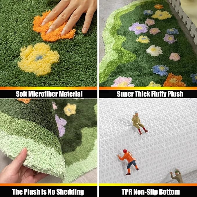 Moss Rug Lovely Green Moss Leaf Bathroom rug Non-Slip 3D Moss Carpet Washable Water Absorbent Soft Moss Carpet Bed for Bathroom Bedroom Kitchen Living Room (A, 2.6x4.9ft) - LeafyLoom