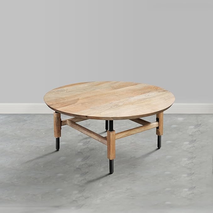 NicBex Coffee Table Wooden Coffee Table with Storage Round Center Tables with Metal Legs Dining Table for Living Room, Dining Room, Office, and Bedroom,34" W, Black+Brown - LeafyLoom