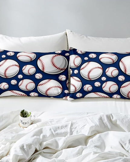 Baseball Bedding Set Sports Theme Comforter Set for Kids Boys Girls Teens 3D Blue Ball Pattern Comforter Breathable Baseball Games Duvet Set Room Decor Quilt Set Twin Size - LeafyLoom
