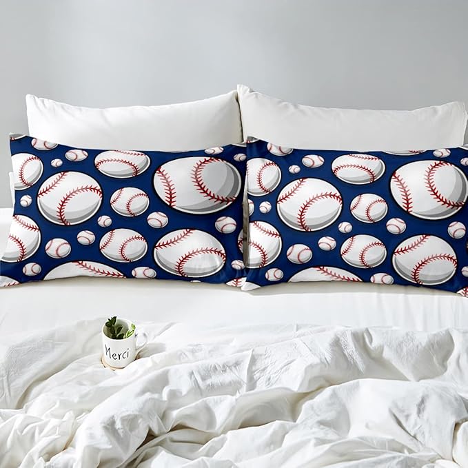 Baseball Bedding Set Sports Theme Comforter Set for Kids Boys Girls Teens 3D Blue Ball Pattern Comforter Breathable Baseball Games Duvet Set Room Decor Quilt Set Twin Size - LeafyLoom