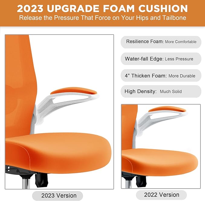 Mimoglad Office Chair, High Back Ergonomic Desk Chair with Adjustable Lumbar Support and Headrest, Swivel Task Chair with flip-up Armrests for Guitar Playing, 5 Years Warranty - LeafyLoom