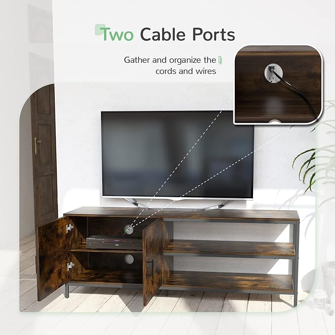 Novilla Retro Farmhouse TV Stand for TVs up to 65 Inches, Living Room Entertainment Center for Flat/Curved Screen, 58 Inches, Brown - LeafyLoom