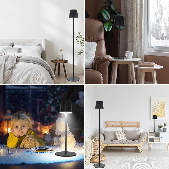 Neoglint Cordless Floor Lamp for Outdoor/Indoor, Touch Control Adjustable Height LED Lamp, Dimmable Rechargeable Battery Operated Lamp for Bedroom, Living Room, Patio (Round) - LeafyLoom