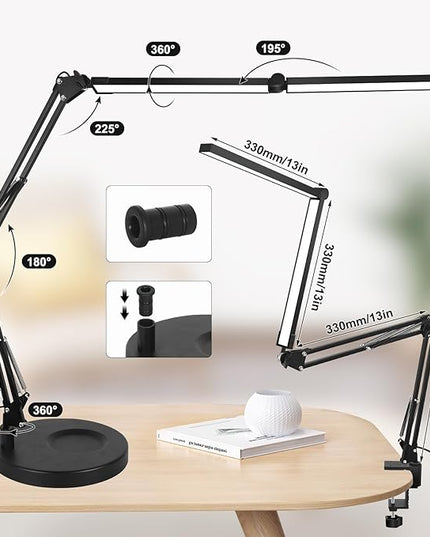 2-in-1 Desk Lamps for Nail Tech, 24W Large LED Desk Lamp with Remote Control, Dual Architect Lamp, 5 Colors Stepless Dimming Sleep Mode and Memory Function Workbench Light for Beauty Salon Home Office - LeafyLoom