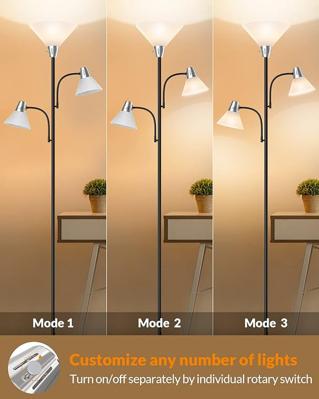 LEPOWER Floor Lamp, Standing Lamp with Replaceable 3000K Energy-Saving LED Bulbs,9W Lamp for Living Room with 5W Adjustable Reading Lights, Modern Bright Floor Lamp for Bedroom, Living Room, Office - LeafyLoom
