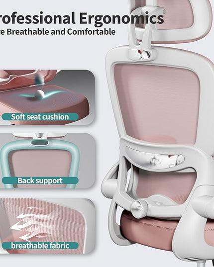 Ergonomic Office Chair Desk Chair, Gaming Chair, Computer Chair, Home Mesh Office Desk Chairs with Wheels,Comfortable Office Chair (Pink) - LeafyLoom