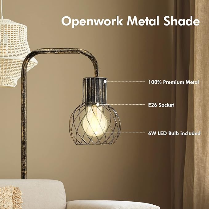 Industrial Floor Lamp, Antique Bronze Standing Lamp Modern with 6W LED Bulb, Foot Switch, Metal Tall Lamps for Living Room, Bedroom, Office, Vintage Stand Up Lamp, Minimalist Farmhouse Floor Lamp - LeafyLoom